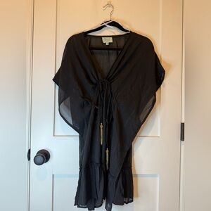 True Destinations Women’s Black Sheer Bathing Suit Cover Up Size M Gold Tassel